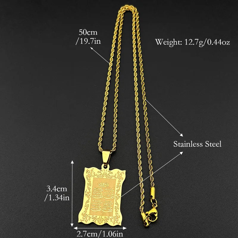 Women Men Chain Gold Color Quran Amulet Arabic Stainless Steel Muslim Islam Allah Pendant Necklace