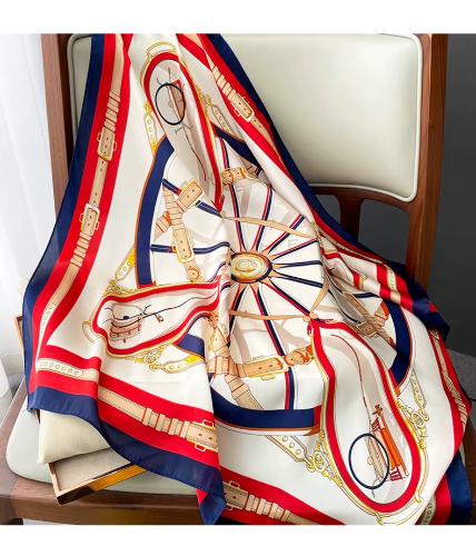 Luxury Silk Feeling Square Scarf Women 2024 Print Satin Neckerchief Spring Hair Band Foulard Bandana Echarpe Tie Shawl Wraps
