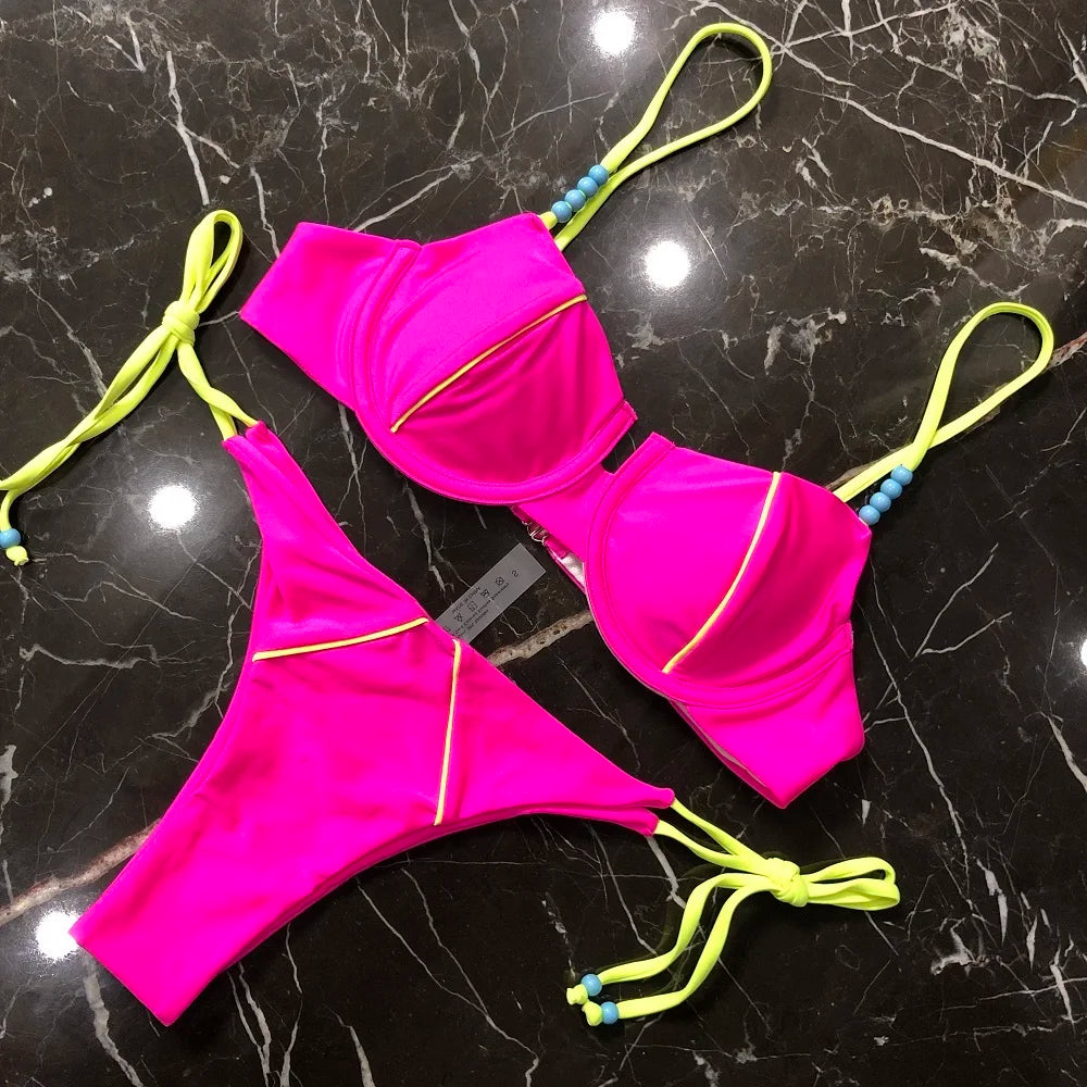 2pcs Push Up Women Micro Swimsuit Bandage Beach Wear Swimming Bikini
