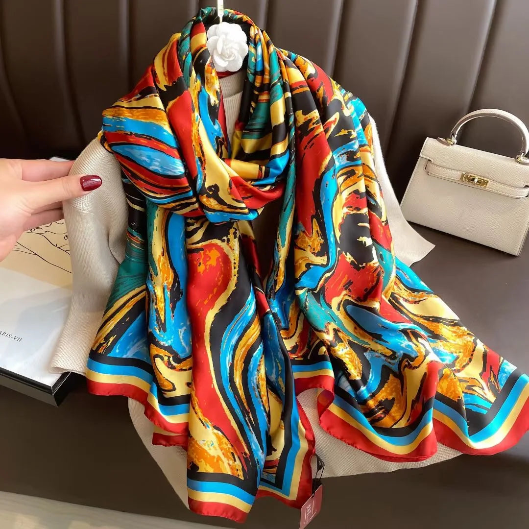 180*90cm Women Designs Silk Satin Bandana Long Shawls Wraps Scarves Pashmina Scarf
