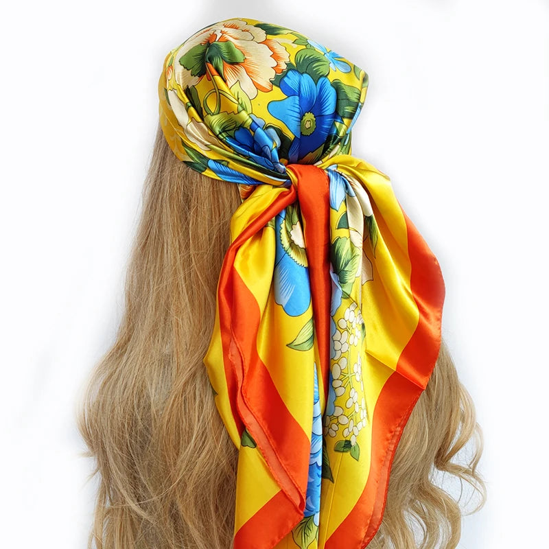 90cm Women Four Seasons Square Silk Satin Bandana Wrap Shawl Scarves Scarfs gk2
