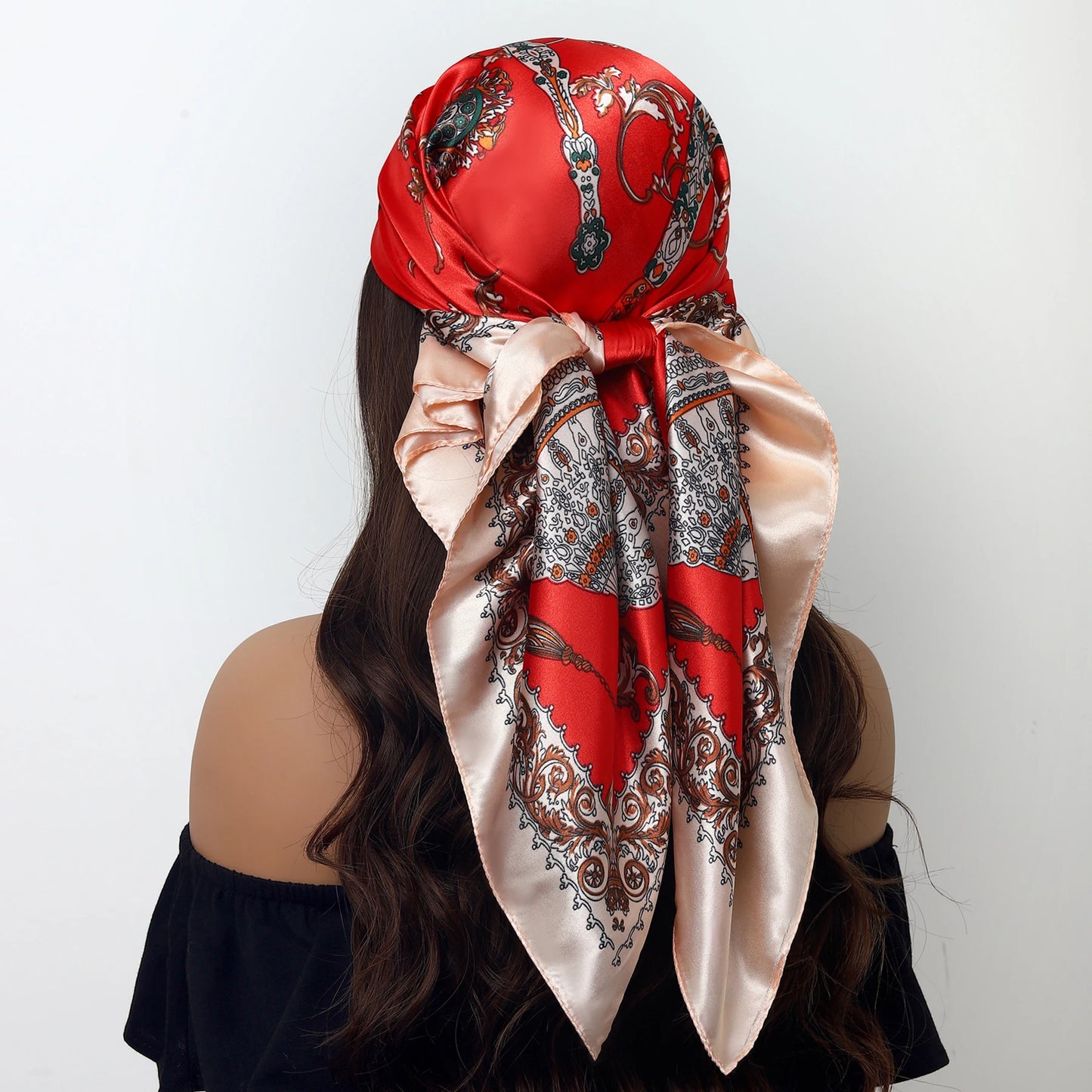 90cm Women Four Seasons Square Silk Satin Bandana Wrap Shawl Scarves Scarfs Sqk7