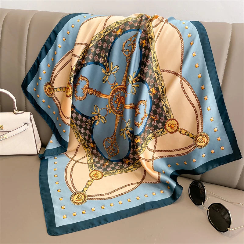 Women Square Scarf Print Satin Silk Like Bandana Shawl Wraps Scarves