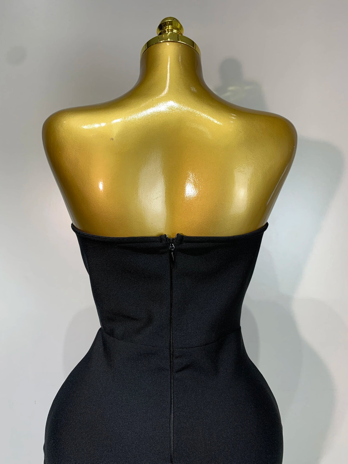 Sexy Strapless 3D Flowers Diamond Black Midi Bandage Elegant Evening Party Night Birthday Dress
