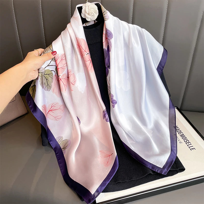 90cm Women Fashion Printed Silk Like Square Scarf Bandana Shawl Wrap Scarves