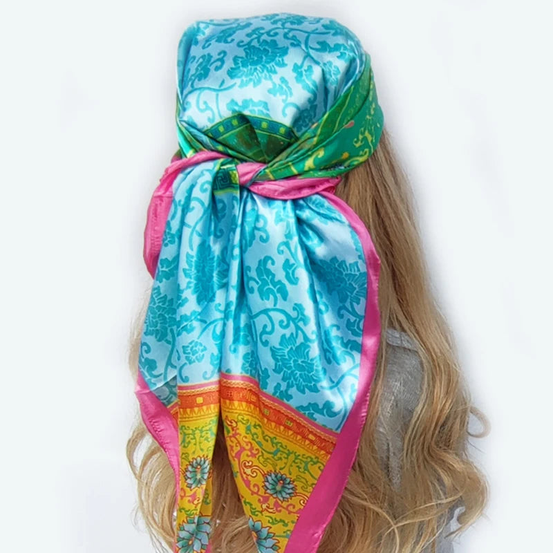 90cm Women Four Seasons Square Silk Satin Bandana Wrap Shawl Scarves Scarfs gf08