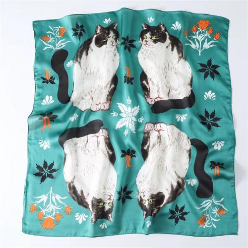 Women Fashion Silk Satin Cats Pets Printed Wrap Scarf Bandana Scarves