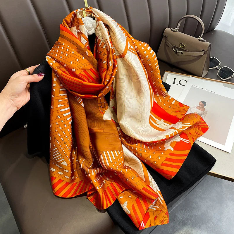 Women Fashion Printed Shawls Wraps Soft Pashmina Bandana Silk Scarves