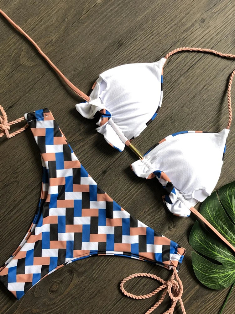 Striped Knotted Swimsuit Beach Sexy Thong Swimwear Bandage Brazilian Mirco Bikinis