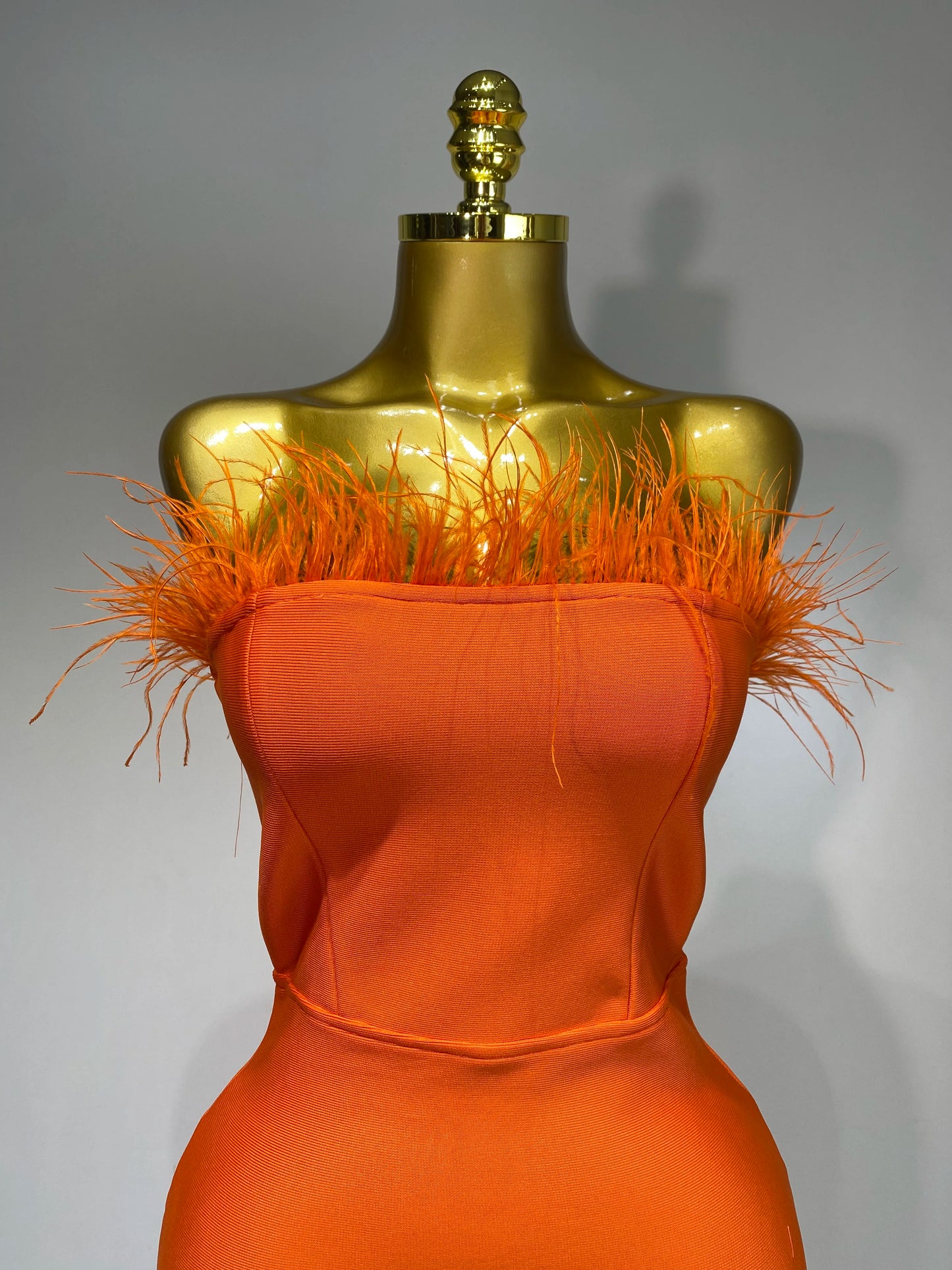 Sexy Backless Yellow Bandage Strapless Celebrity Elegant Feather Birthday Club Party Dress