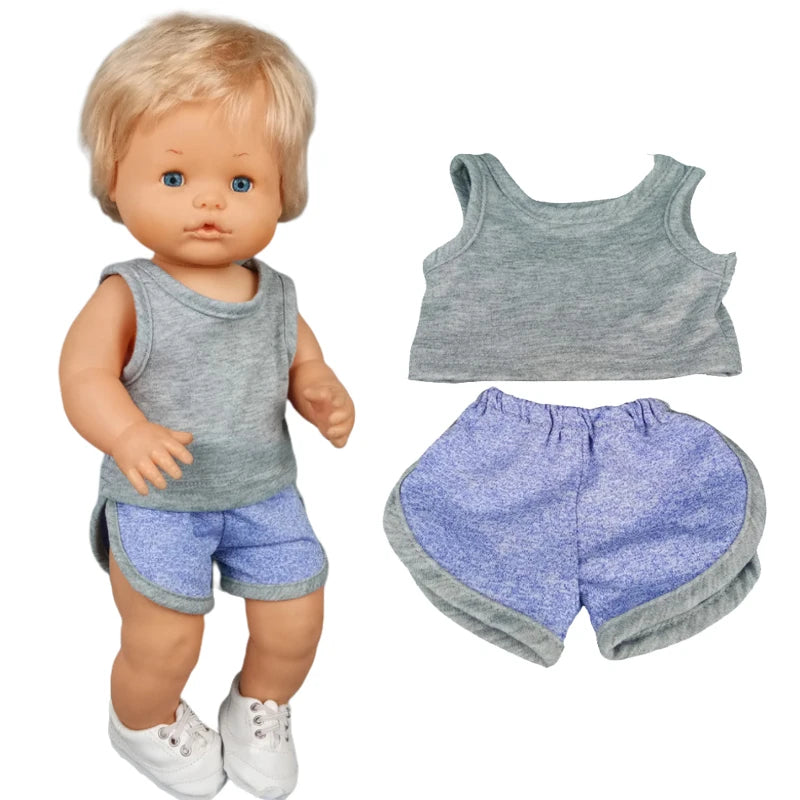 16 Inch Small Doll Clothes T-shirt 38cm Baby Fashion Denim Shorts