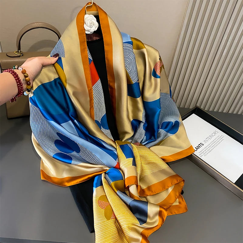 Women Fashion Printed Shawls Wraps Soft Pashmina Bandana Silk Scarves
