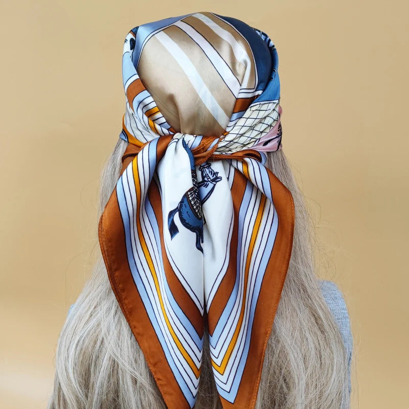 90cm Women Four Seasons Square Silk Satin Bandana Wrap Shawl Scarves Scarfs SRk3