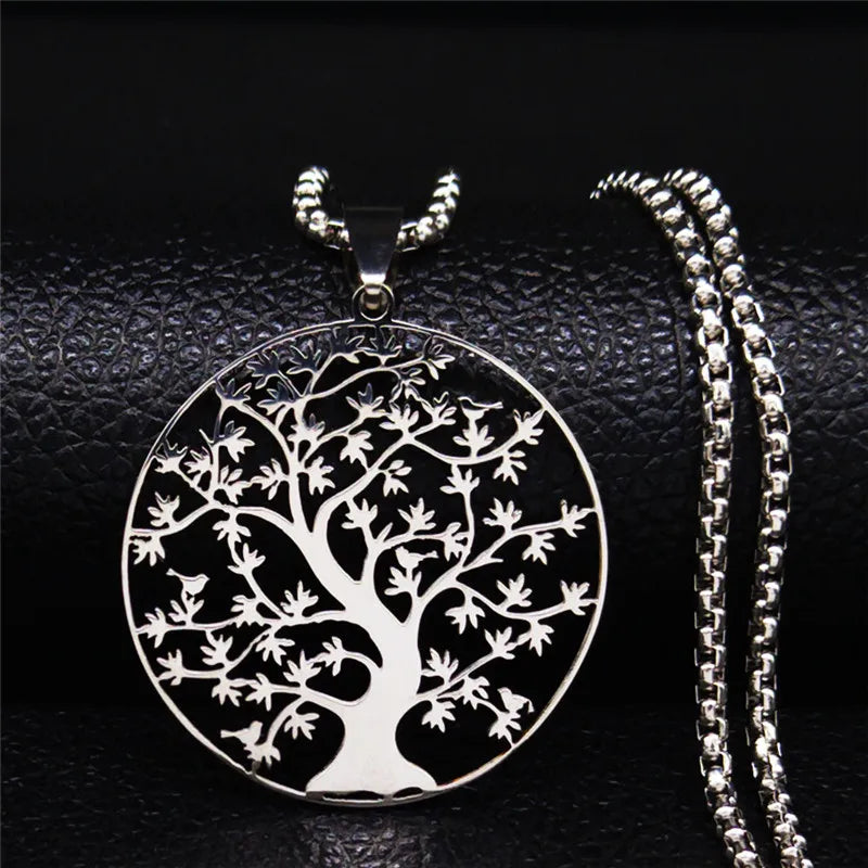 Tree of Life Stainless Steel Fashion Statement Necklace Silver Color Chain Necklace Pendant
