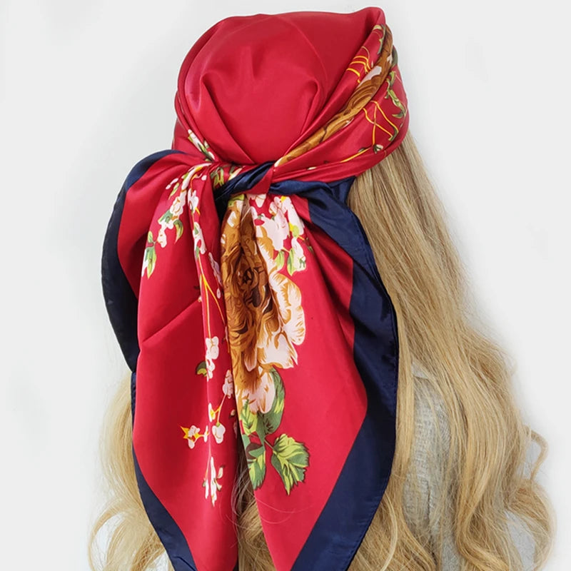 90cm Women Four Seasons Square Silk Satin Bandana Wrap Shawl Scarves Scarfs gf08