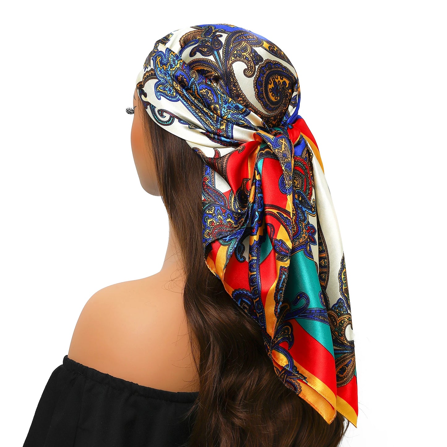 90cm Women Four Seasons Square Silk Satin Bandana Wrap Shawl Scarves Scarfs Spk13