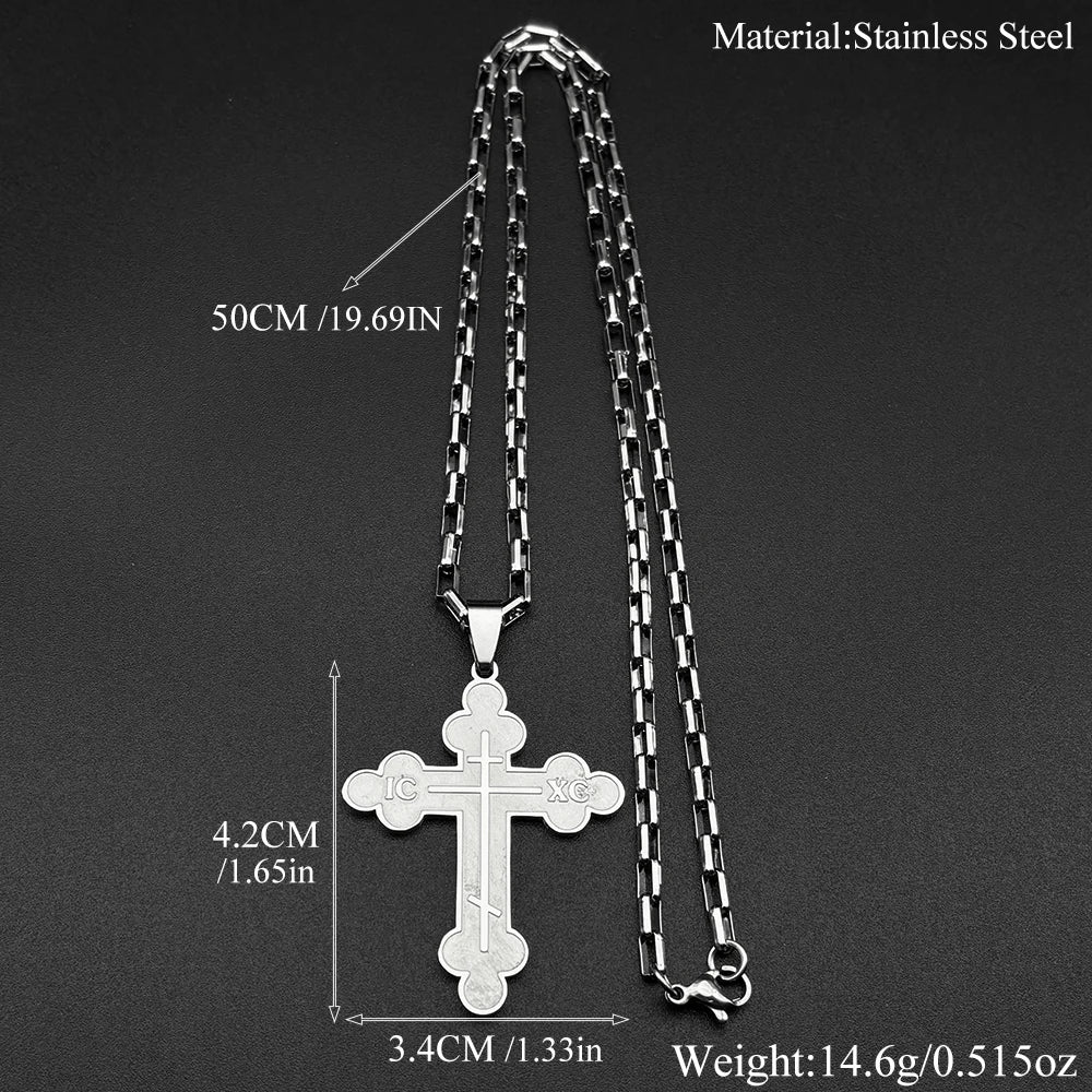 Men Women Stainless Steel Religious Gold Color Amulet Orthodox Jesus Cross Pendant Necklace