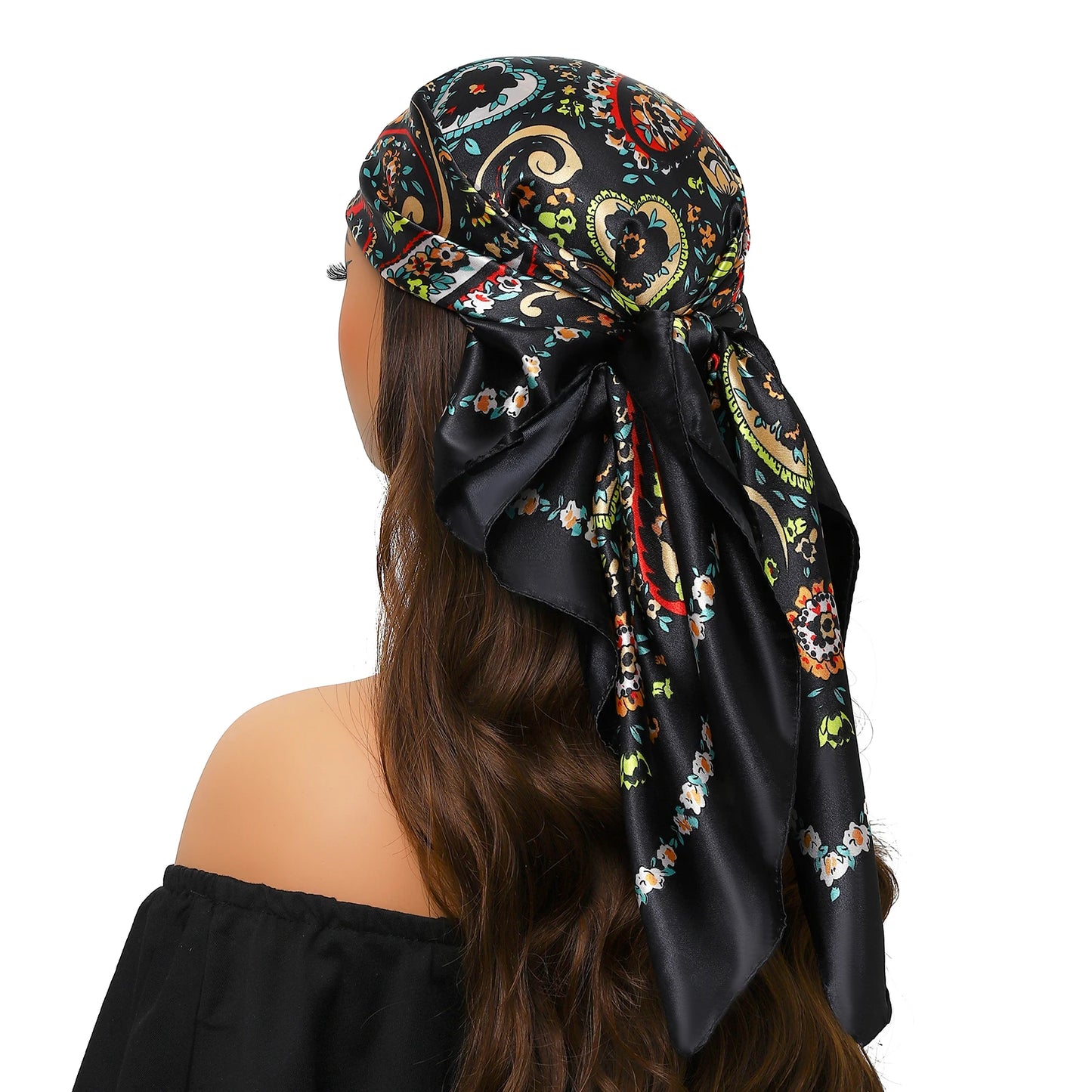 90cm Women Four Seasons Square Silk Satin Bandana Wrap Shawl Scarves Scarfs Spk13