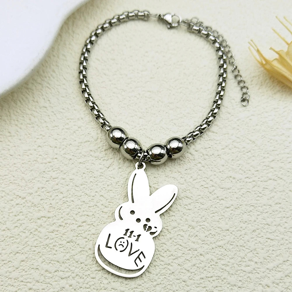 Women Men Kpop Lil Peep Rabbit Sad Stainless Steel Chain Necklace Pendant