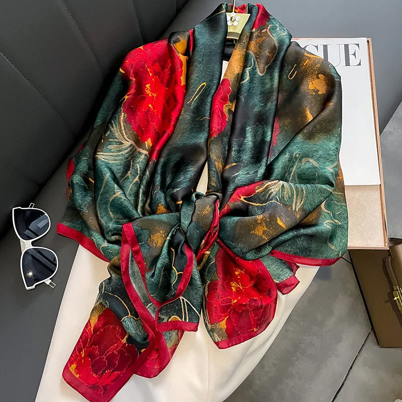 180X90cm Women Warm Design Satin Silk Finish Four Seasons Scarves Scarf
