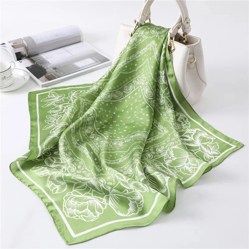 70cm Women Fashion Floral Print Square Silk Scarf Satin Shawl Wrap Scarves