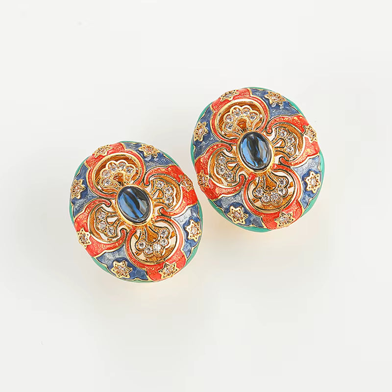 Women Hollowed Out Carvings Oval Enamel Dubai Gold Color Petal Pendant Necklace Earrings Rings