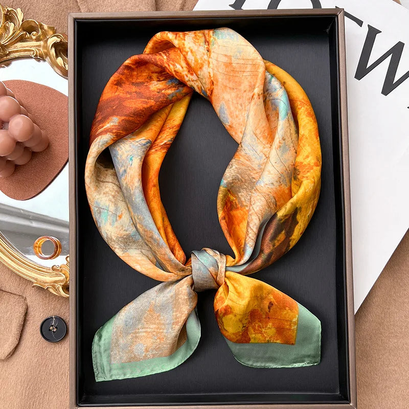 70*70cm Women Fashion Plaid Silk Satin Square Scarf Shawl Wrap Bandana Scarves