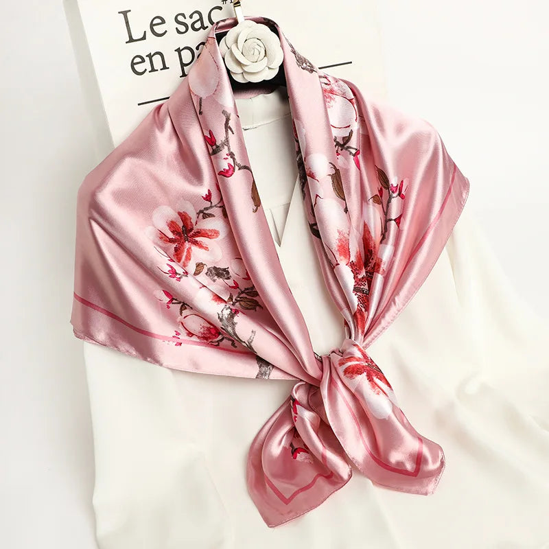 90cm Women Four Seasons Square Silk Satin Bandana Wrap Shawl Scarves Scarfs gpk2