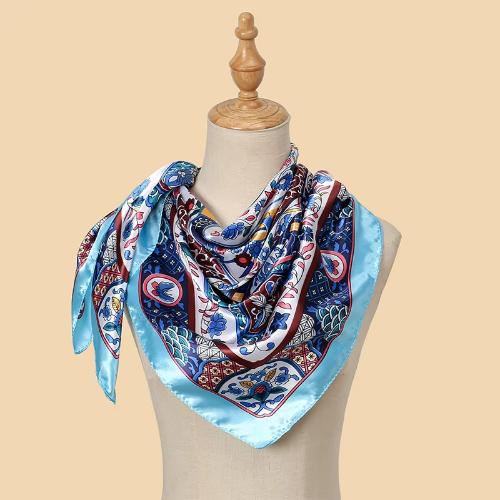 Women Fashion Silk Square Vintage Hijab Flower Prints Pashmina Bandana Scarves
