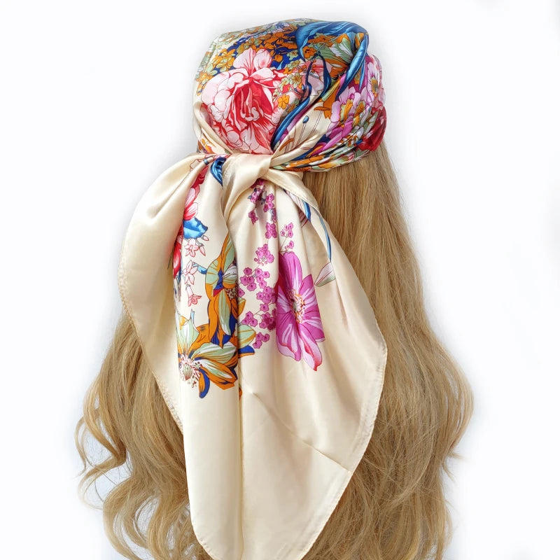 90*90cm Women Four Seasons Square Silk Satin Bandana Wrap Shawl Scarves Scarfs gk4