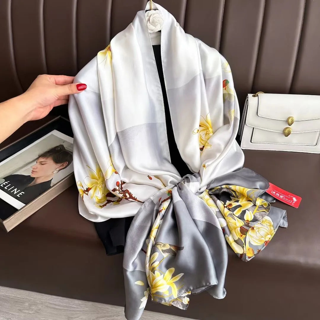 180*90cm Women Designs Silk Satin Bandana Long Shawls Wraps Scarves Pashmina Scarf