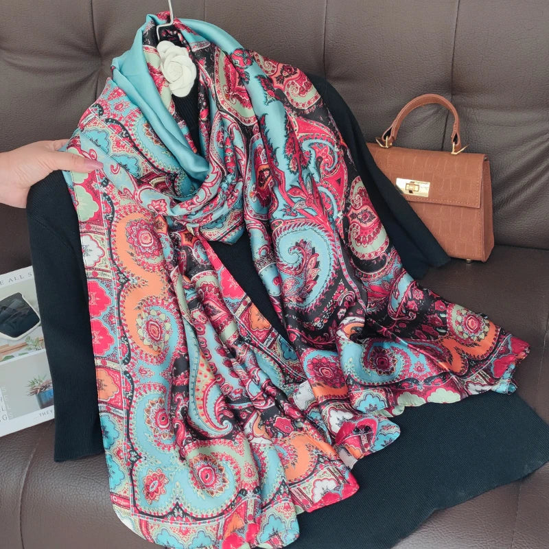 180*90cm Women Designs Silk Satin Bandana Long Shawls Wraps Scarves Pashmina Scarf