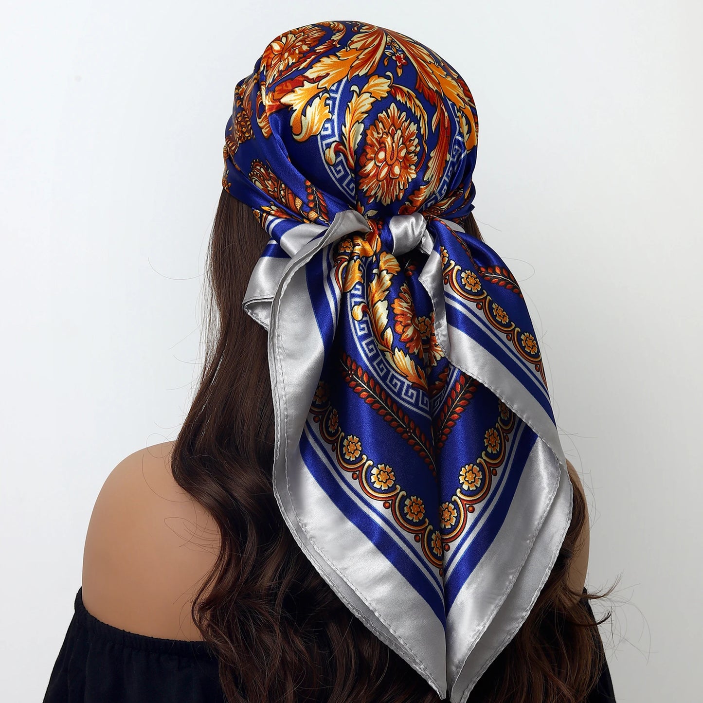 90cm Women Four Seasons Square Silk Satin Bandana Wrap Shawl Scarves Scarfs Sqk7