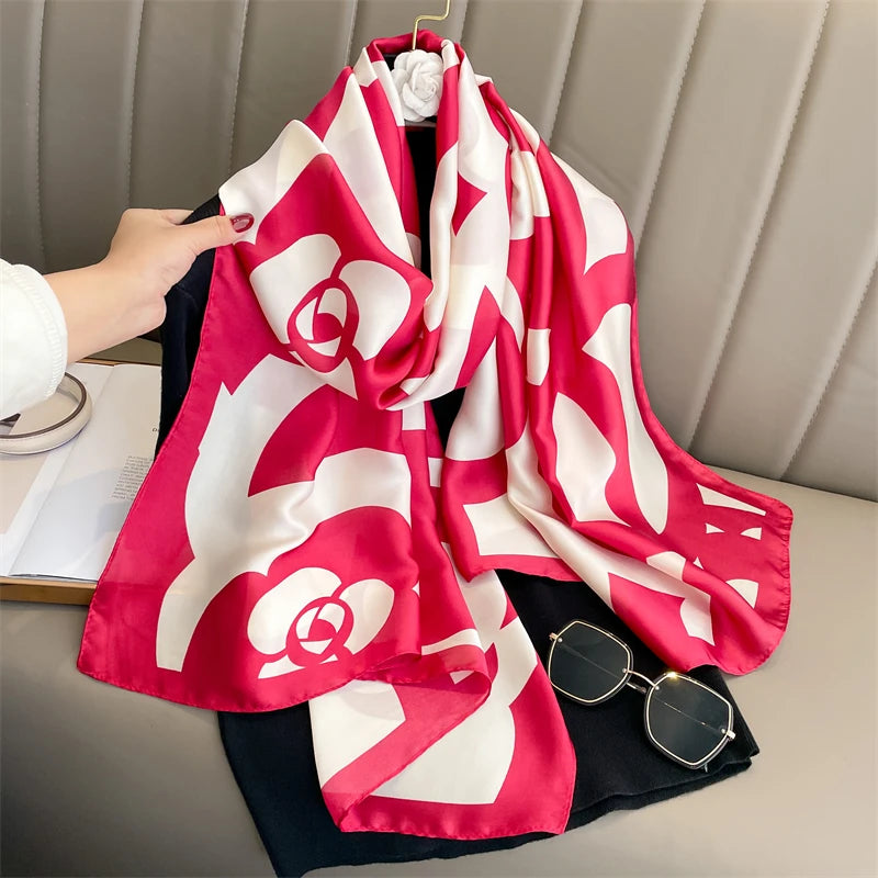 180x90cm Women Fashion Large Satin Silk Scarf Bandana Turban Shawl Scarves
