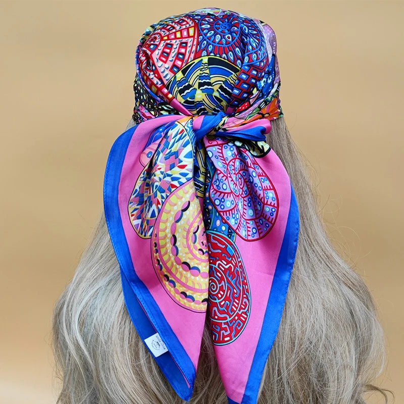 90cm Women Four Seasons Square Silk Satin Bandana Wrap Shawl Scarves Scarfs SRk3
