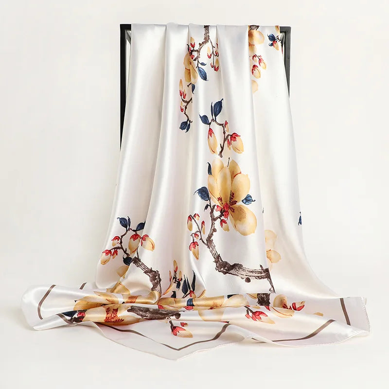 90cm Women Four Seasons Square Silk Satin Bandana Wrap Shawl Scarves Scarfs gpk2