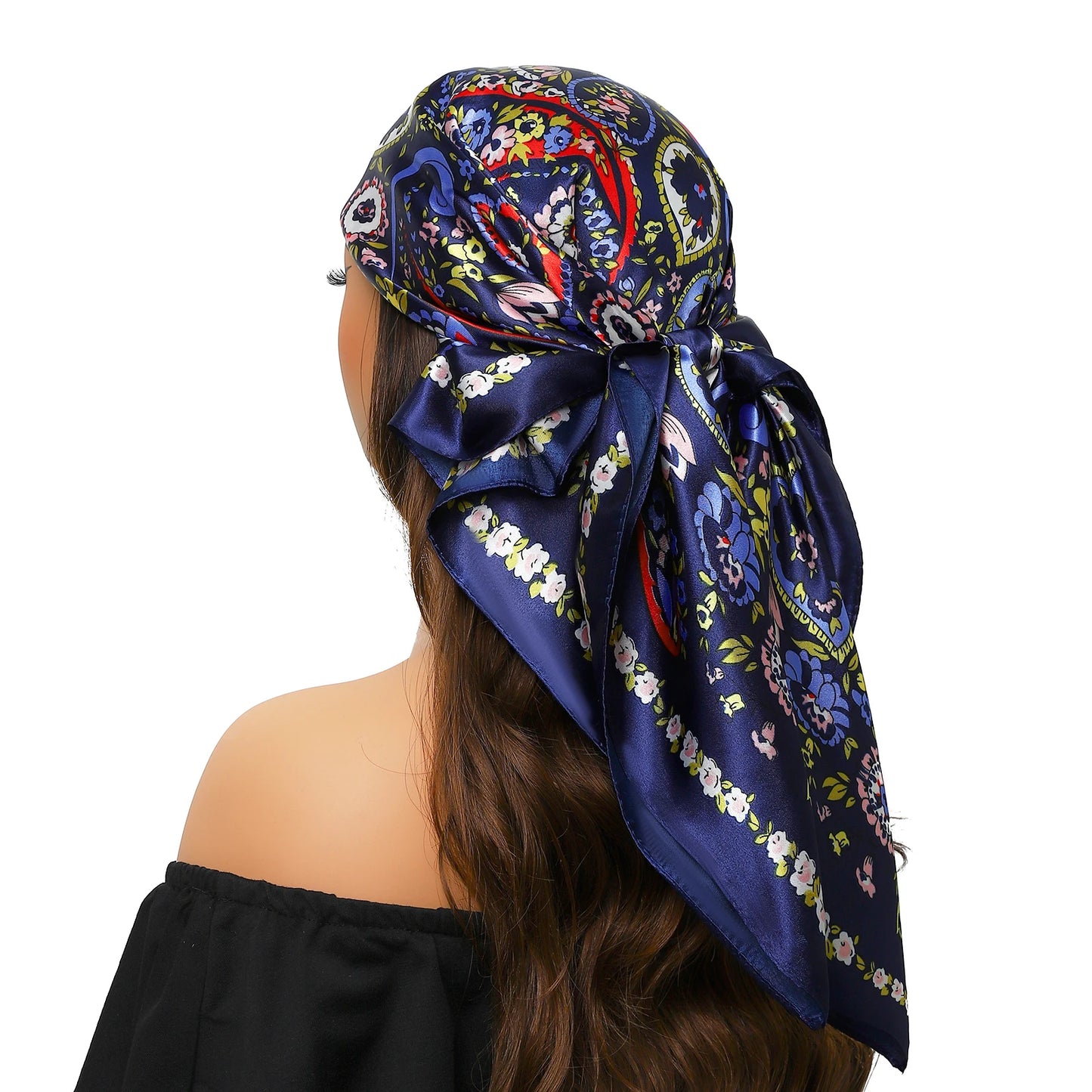 90cm Women Four Seasons Square Silk Satin Bandana Wrap Shawl Scarves Scarfs Spk13