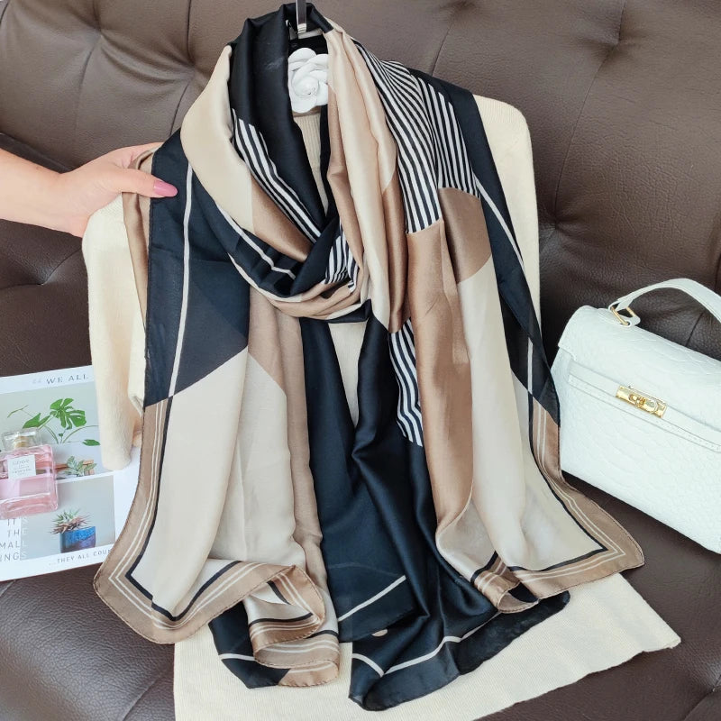 180*90cm Women Designs Silk Satin Bandana Long Shawls Wraps Scarves Pashmina Scarf