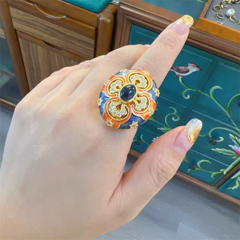 Women Hollowed Out Carvings Oval Enamel Dubai Gold Color Petal Pendant Necklace Earrings Rings