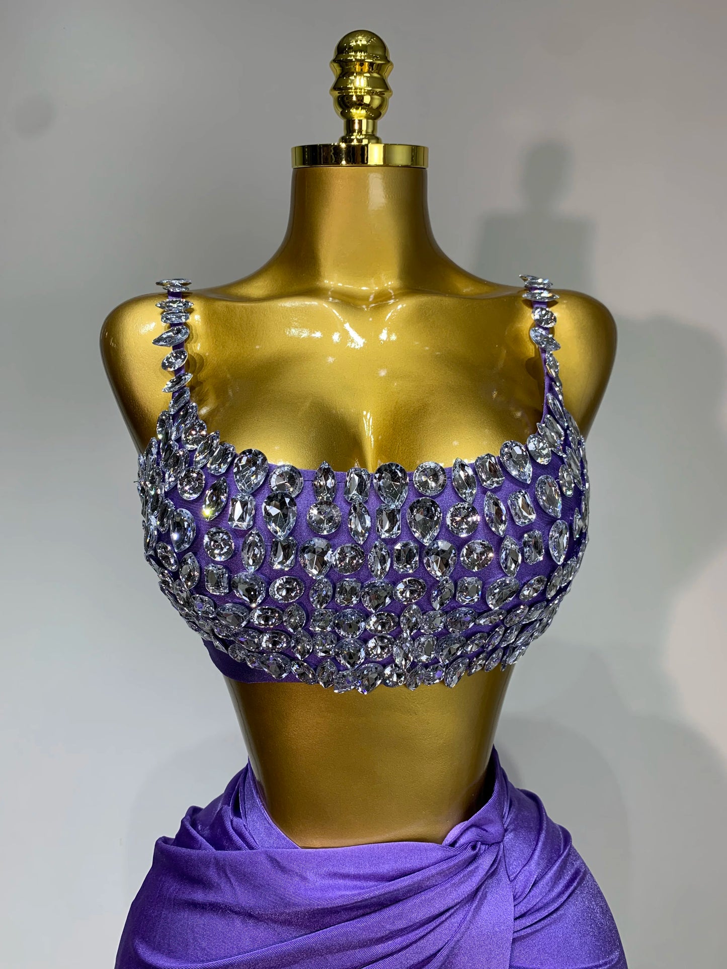 Women Sparkly Rhinestone Crop Tops Long Skirt Two Pieces Birthday Party Dinner Dress
