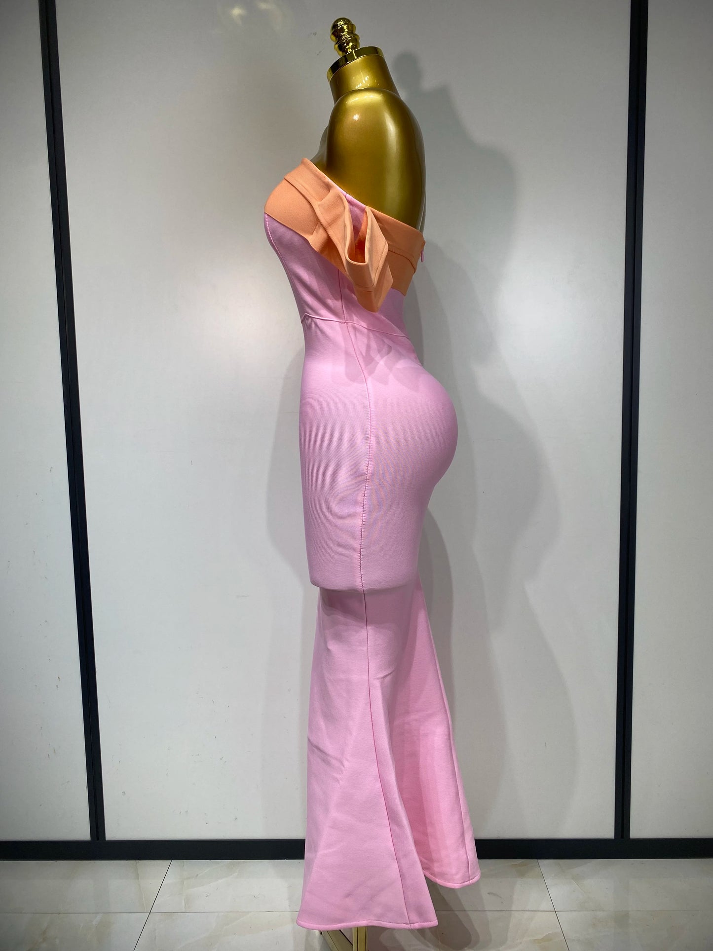 Sexy One Shoulder Color Block Bandage Celebrity Elegant Evening Birthday Party Dress