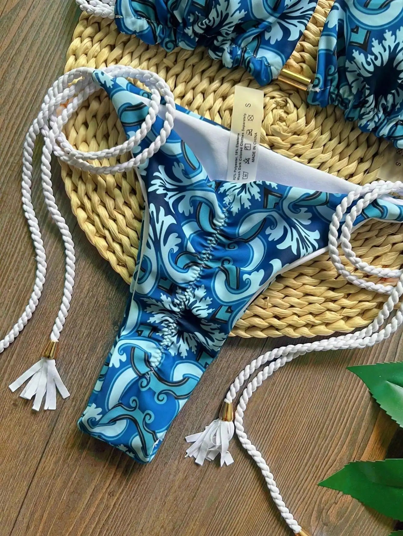Sexy Print Brazilian Braiding Rope Bandage Bikinis Triangle Swimwear Bathing Suit