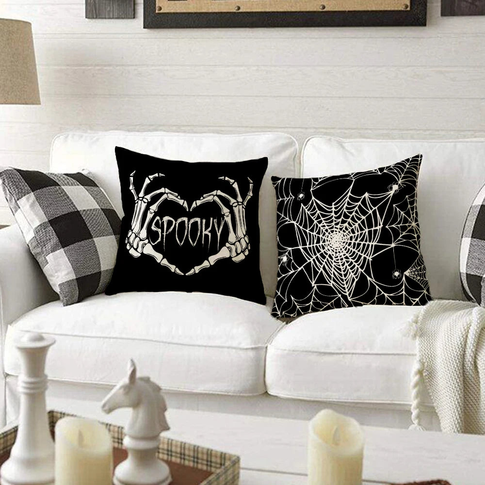 18x18 Inches Halloween Skull Spider Spooky Web Design Sofa Cushion Pillowcase Home Decor