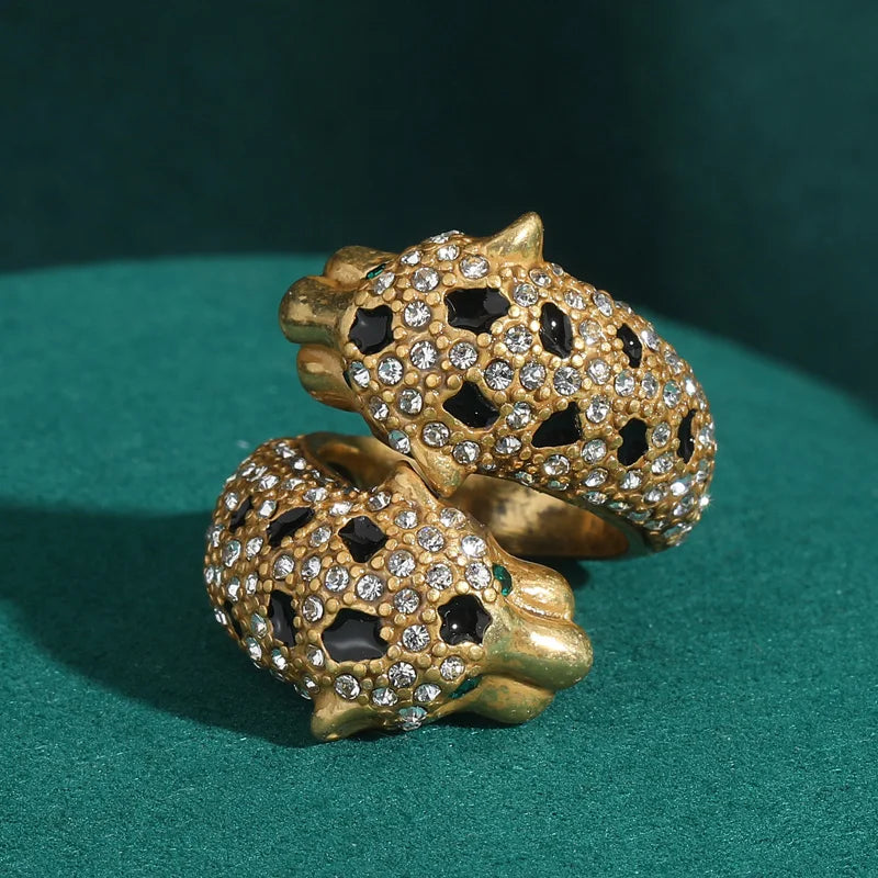 Women Luxury Leopard 18K Gold-Plated Zirconia Wild Artistic Design Ring