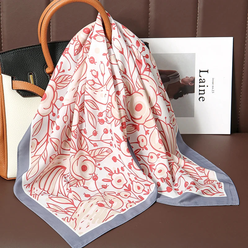 70cm Women Design Square Fashion Printed Satin Silk Scarf Scarves
