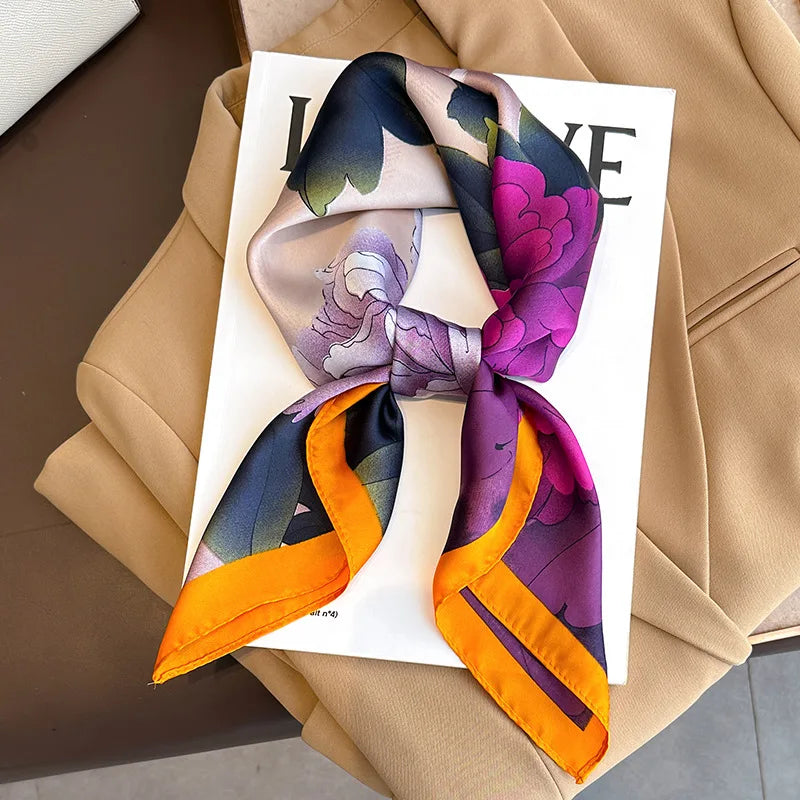 Women Silk Feeling Design Satin Square Scarf Wrap Shawl Scarves