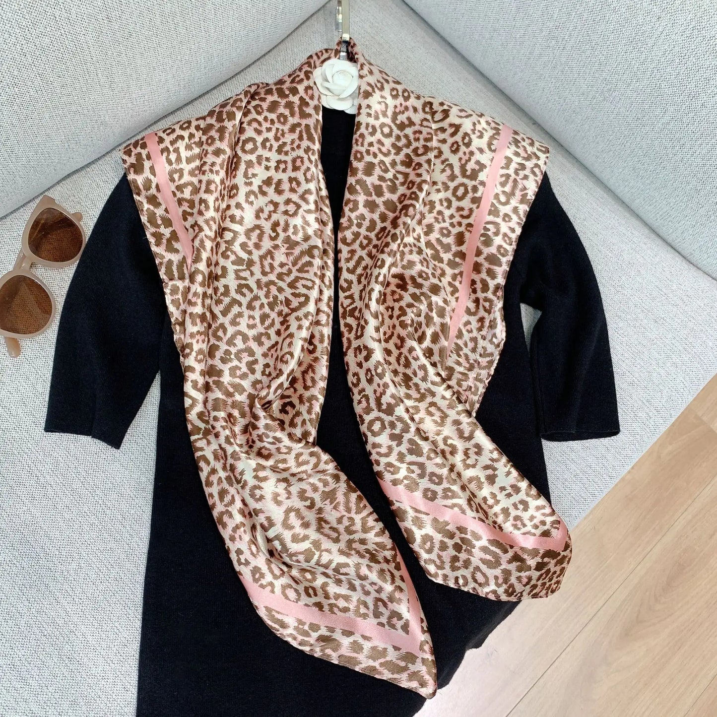 Women Fashion Scarf Square Silk Leopard Prints Large Bandana Shawl Wraps Scarves