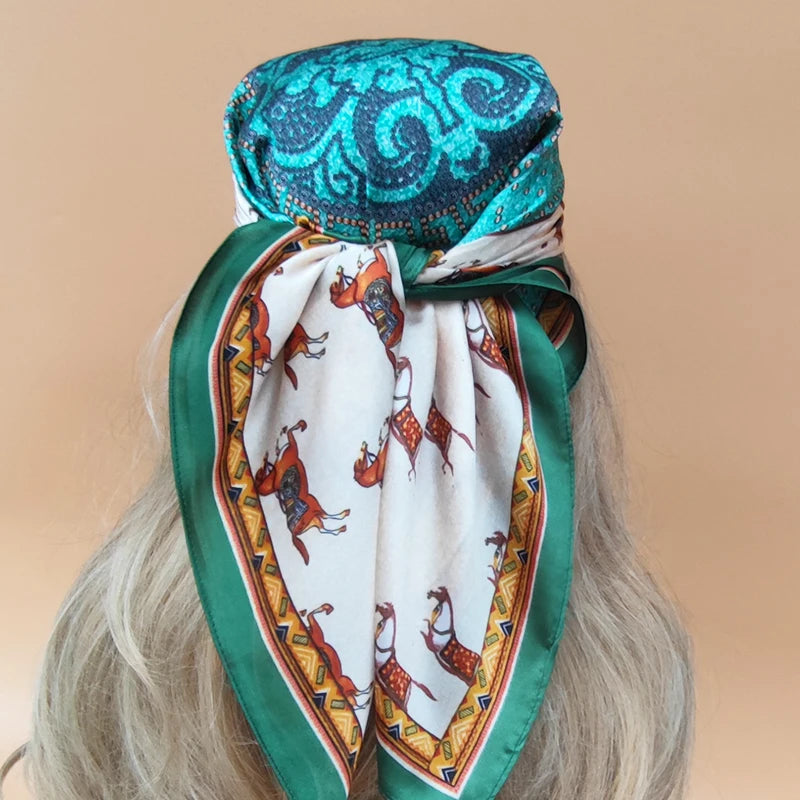 70X70cm Women Luxury Four Seasons Square Silk Satin Bandana Wrap Shawl Scarves Scarfs gk7