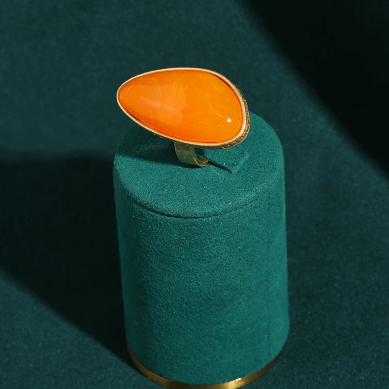 Vintage Orange Natural Stone Triangular Geometry Designer Ring