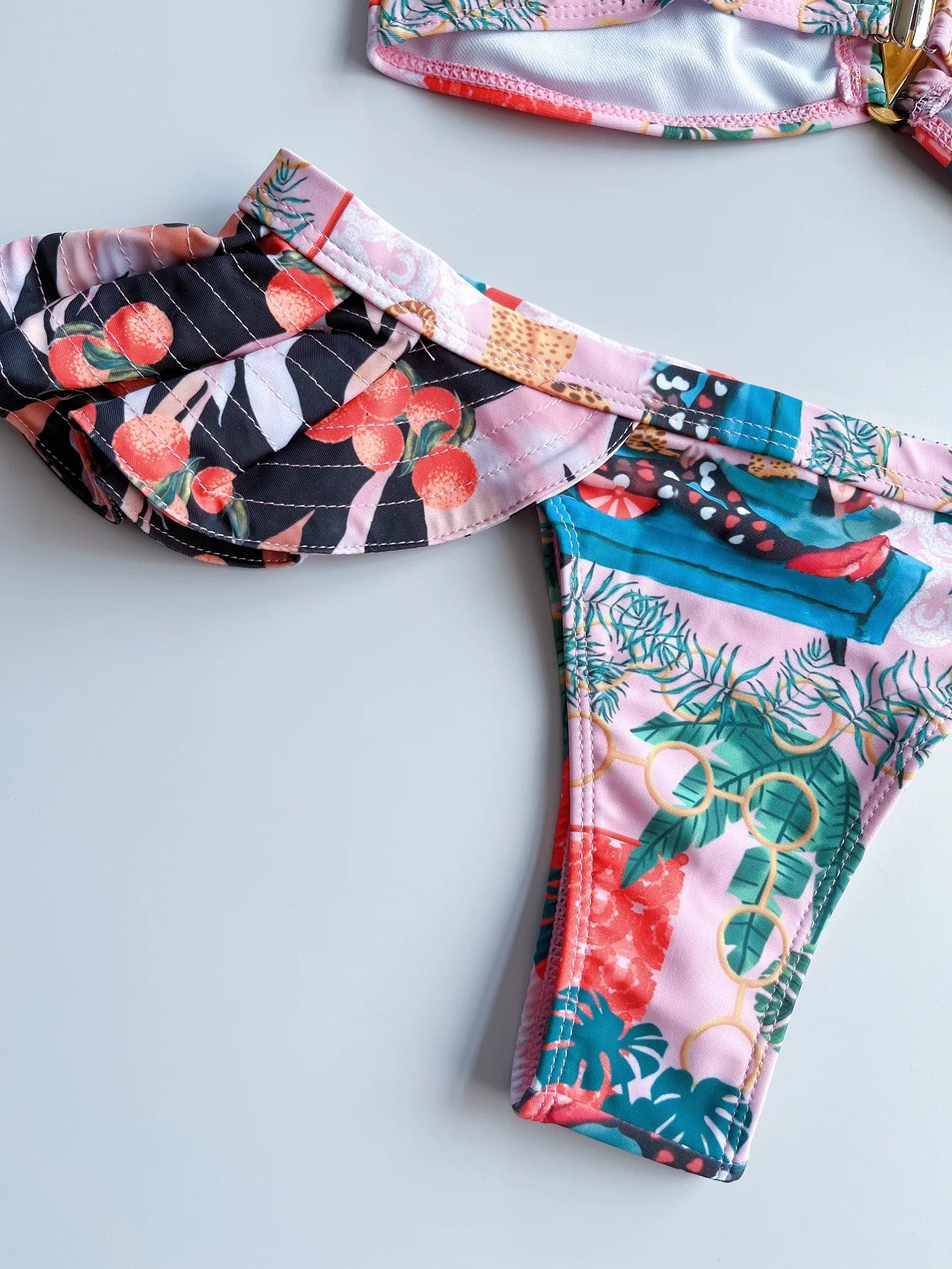 Two-Pieces Sexy Floral Push-Up Strappy Ruffles Bandage Bikini Swimsuit Swimwear Bathing Suit